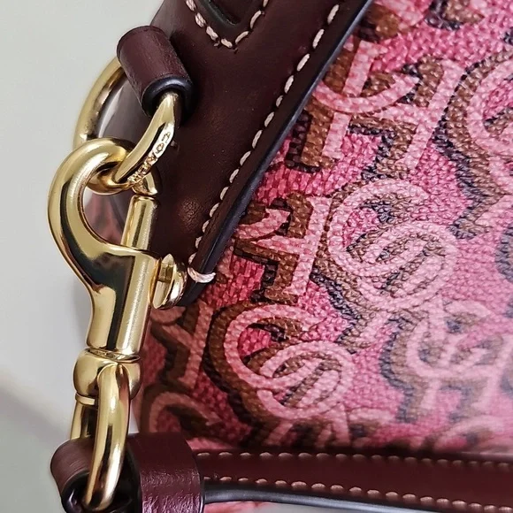 COACH CF343 MADI Crossbody Rouge Pink Canvas/Leather Monogram Print EUC - Picture 4 of 15